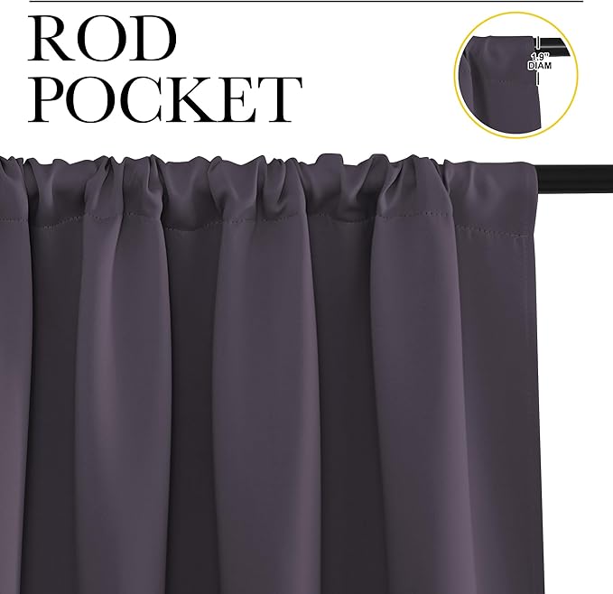 NICETOWN RV Blackout Curtains for Camper Windows, Greyish Purple, 34" x 30", Set of 2, Kitchen Short Blackout Curtains & Drapes, Thermal Insulated Rod Pocket Window Treatment Draperies for Nursery
