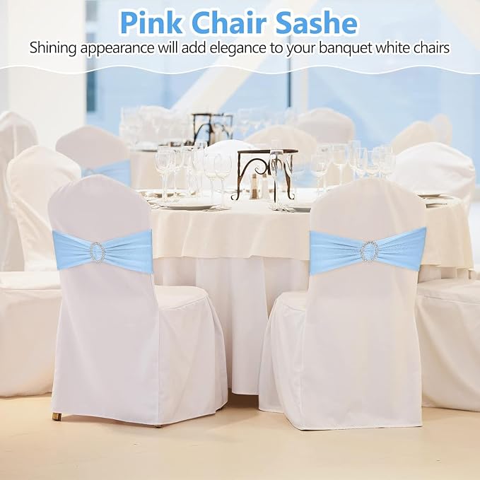 Tvoip 10PCS Chair Cover Stretch Band with Buckle Slider Sashes Bow Wedding Banquet Chair Decoration (Light Blue)