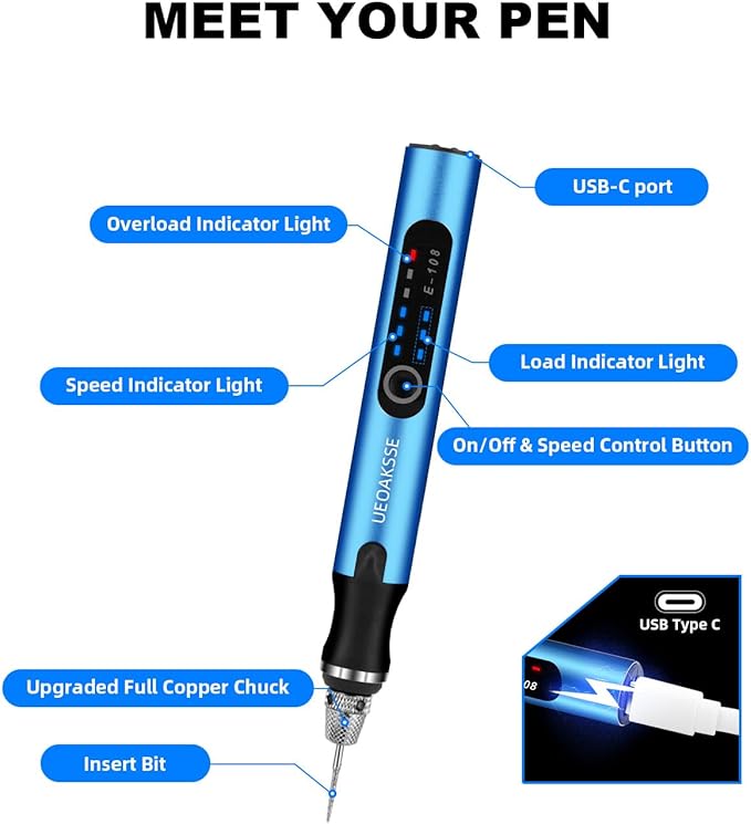Electric Engraving Pen Set, Cordless Engraver Pen with 60+ Accessories, 3-Speed Adjust Rotary Tool for DIY, Art & Personalized Gifts