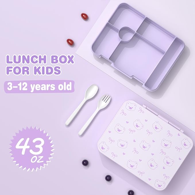ACESAK Backpack for Girls with Bento Box - 4 PCS Cute Girls Backpack with Lunch Box, Pencil Case & Bento Box Set - 43oz Leakproof Lunch Box Kids Snack Containers Set Back to School Supplies (Purple)