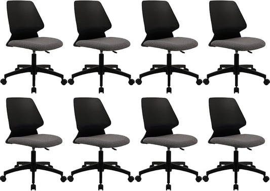 CLATINA Armless Home Office Chair, Desk Chair with Wheels, Adjustable Height Reading Chairs, Small Swivel Computer Chair, Comfy Upholstered Task Chair for Office Meeting, Black(8 Pack)