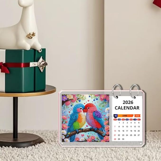2026 Standing Desk Calendar DIY Diamond Art Painting Monthly Flip Desktop Calendar Mosaic Kits Acrylic Tabletop Calendars Diamond Art Craft Supplies Planner for Office Home Decor-Bird