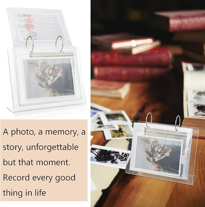 FINGERINSPIRE 2 Pcs Desktop Mini Acrylic Photo Album Holds 68 Photos of 4x6Inch Tabletop Flip Calendar Style Frames Desktop Display Holder Vertical Stand and Horizontal Display Photo Album