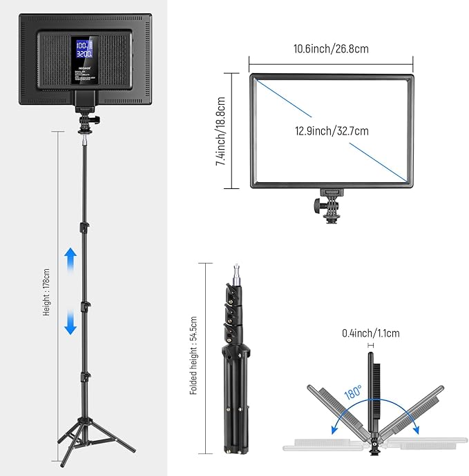 NEEWER 13" LED Video Light Panel, Studio Lighting Kit with Tripod Stand, 20W Bi Color Dimmable Photo Key Light for Streaming Photography Podcast Recording, CRI97+ 2400Lx/0.5m, 29.6Wh Battery, NL-192AI
