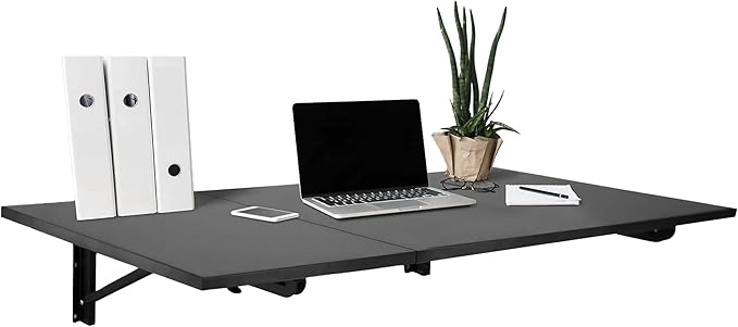 Mount-It! Heavy Duty Drop Down Table, Wall Mounted Drop Leaf Tables 45x15x7 Inches, Collapsible, Folding Workbench for Home Office, Laundry Room, Garage, Basement Bar, Study or Kitchen (Black)