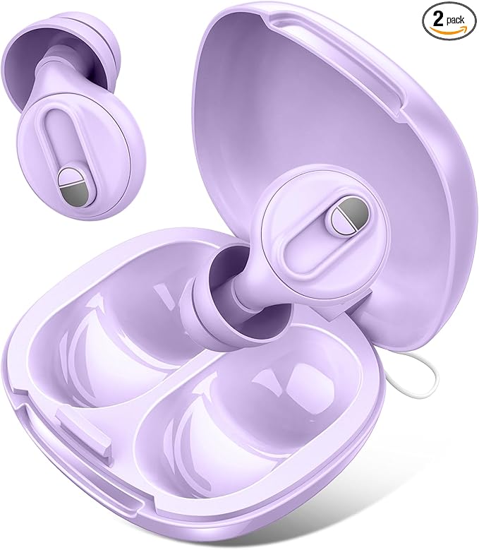 Adjustable Ear Plugs-2, 17-35dB Noise Reduction Hearing Protection EarPlugs, Reusable Silicone Earplug for Sleep/Focus/Concerts, 7 Pairs of XS/S/M/L Single/Double Eartips with Magnetic Case Purple