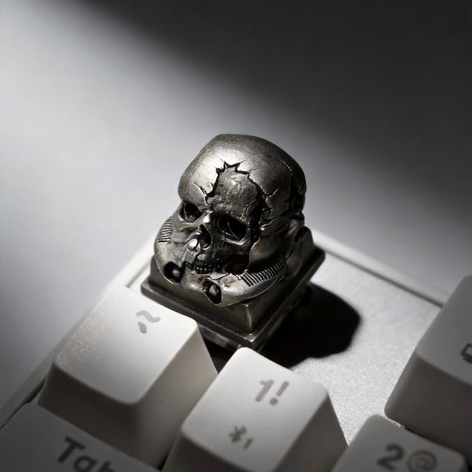 Artisan Skull Keycaps, Custom Cool Retro Cover Caps for MX Mechanical Keyboard, Resin Handmade 1U Single Replacement for Esc Del Arrow Key (Silver Skull)