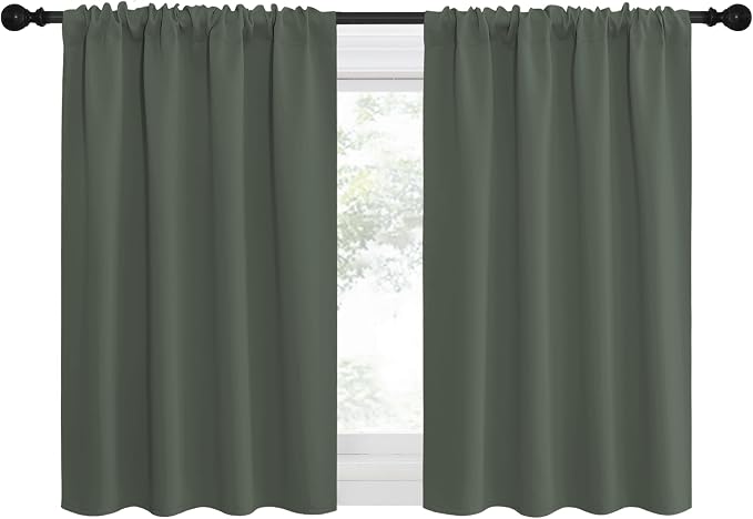 NICETOWN Bedroom Curtains Blackout Draperies - All Season Thermal Insulated Solid Rod Pocket Top Blackout Curtains/Drapes for Kid's Room (Dark Mallard, 1 Pair, 34 x 30 Inch)