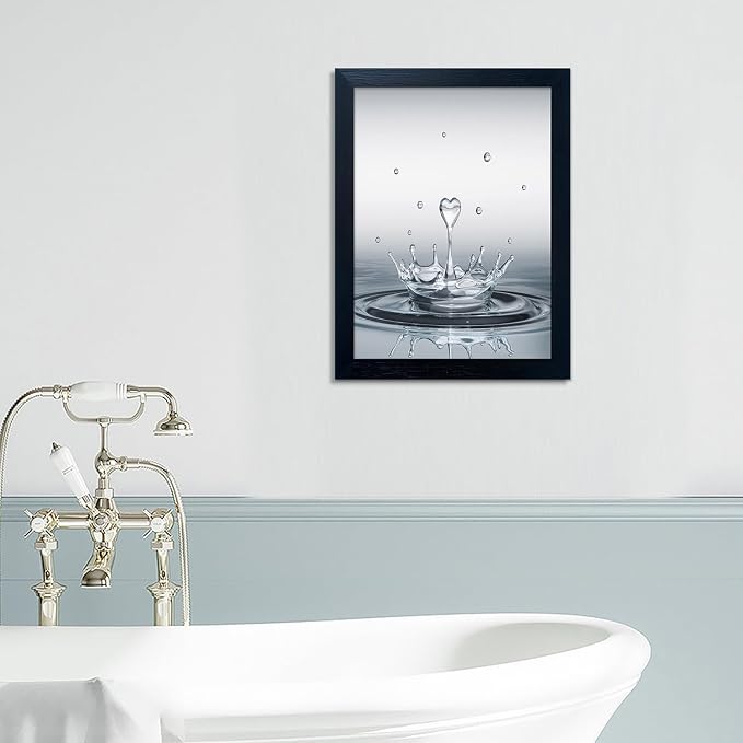 Framed Bathroom Wall Art Heart Water Drop Splash Canvas Print Artwork Bathroom Pictures Wall Decor Modern Painting for Home Office Decoration