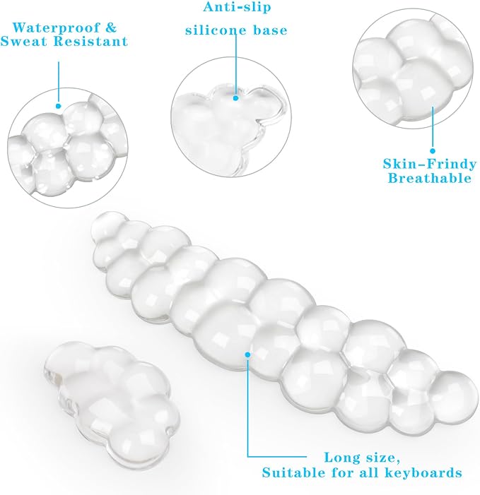 Acrylic Transparent Computer Keyboard Stand with Gel Cloud Keyboard and Mouse Wrist Rest, Ergonomic Tilting 3-in-1 Set, Relieves Painful Typing, for Office/Computer/Laptop/Gaming