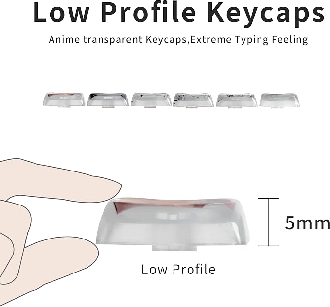 GMKWTL XVX Low Profile Anime Keycaps, Transparent Keycaps,Translucent Shine Though Key caps, Side Print Keyboard Caps with Dye Sublimation Suitable for Gateron Cherry MX Switches Mechanical Keyboard