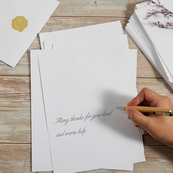 50 Pack White A6 Envelopes with Cards and Gold Stickers, 4x6 | With Thick Folded Cardstock, For Greeting Cards, Wedding, Birthday, Invitations, Baby Showers
