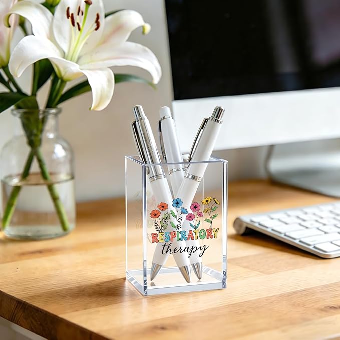 Respiratory Therapy Acrylic Cosmetic Pencil Pen Bookmark Storage Holder Cup Gifts for Women Men, Appreciation Thank You Gifts for Respiratory Therapy Birthday Gifts