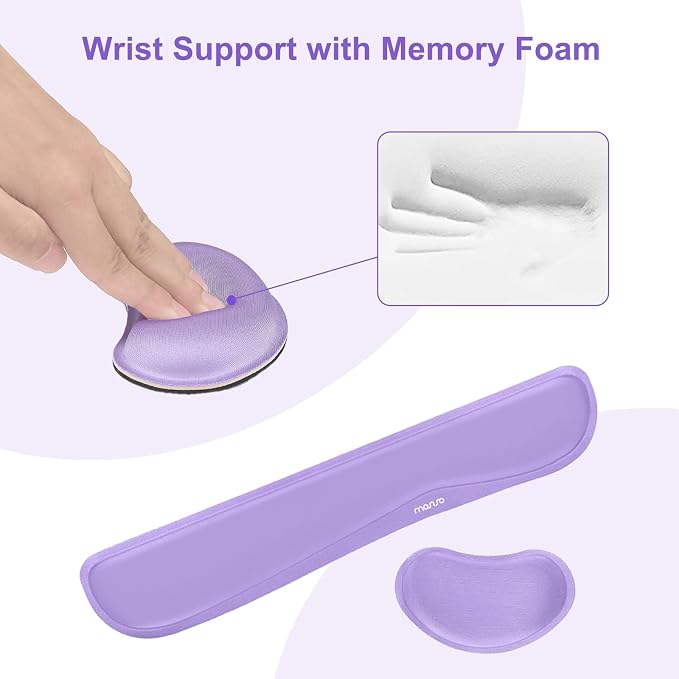 MOSISO Keyboard Mouse Pad Set, Gaming Mouse Pad&Keyboard Wrist Rest&Wrist Rest, Ergonomic Wristrests with Memory Foam Home Office Easy Typing Cushion Non-Slip Mousepad, Purple