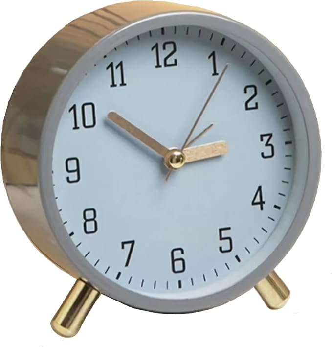 SHISEDECO Small Analog Alarm Clock, Battery Operated Desk Clock,Grey | Bedside Analog Non-Ticking Silent Small Deskclock Battery Operated for Living Room, Bedroom, Office