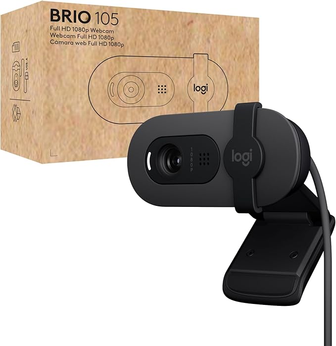 Logitech Brio 105 Full HD 1080p Business Webcam with Auto-Light Balance, USB-A, Privacy Shutter, Easy Set-Up, Compatible with Windows, macOS, ChromeOS (Renewed)