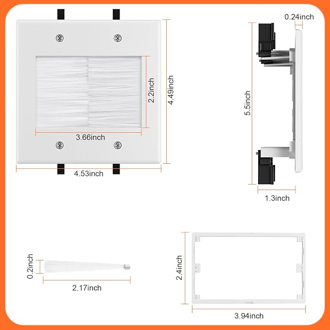 in Wall Cable Management Kit with Brush Wall Plate,AC Outlets & USB-A+USB-C Ports,9ft Cord,Hide Cords Recessed Wall Outlet for TV Cable Management,HDMI Cables and Home Theater Systems