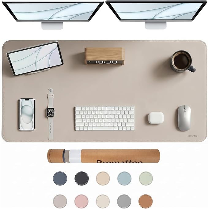 Large Desk Pad Non-Slip Desk Mat Protector for Keyboard Mouse Waterproof Vegan Leather Surface Faux Leather Laptop Mat Smooth Mouse Pad Premium Gift Tube Stone Gray 47" x 23"