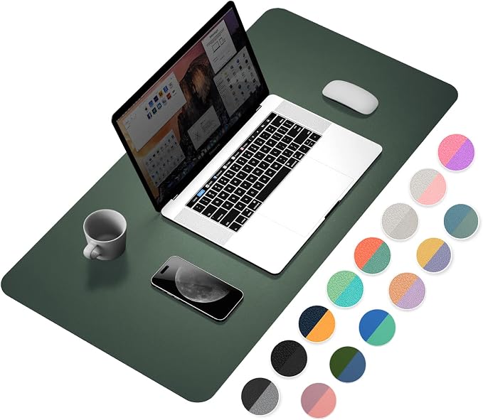 YSAGI Dual-Sided Desk Pad Protector, 31.5" x 15.7" Desk Mat with Non-Slip - Waterproof PU Leather Office Desk Blotter for Mouse, Keyboard, Writing, Dark Green+Dark Blue