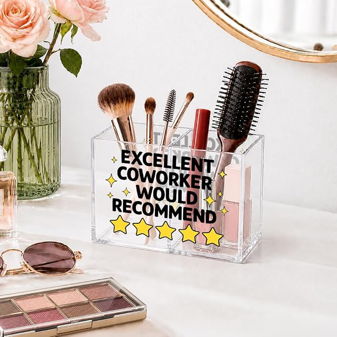 Excellent Coworker Would Recommend Cosmetic Organizer Pen Holder, Fun Pencil Holder 2 Compartments for Coworker, Office Desk Accessories for Storage, Sarcastic Office Gifts for Colleague Staff