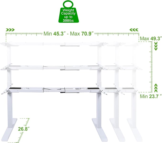 Fromann Dual Motor Standing Desk Frame 3 Tier Legs Sit Stand up Electric Height Adjustable Desk Base for Home and Office (White)