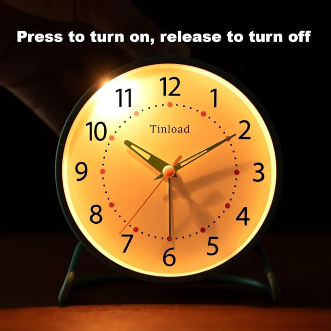 Tinload 4.5" Antique Retro Analog Alarm Clock, Small Silent Desk Clock with Manual Light, Snooze, for Living Room, Bedroom, Bedside, Desk(Green)