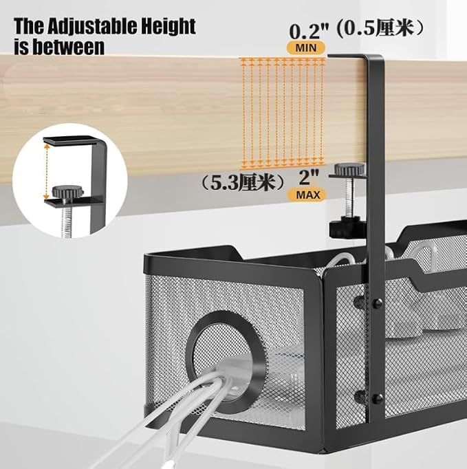 Under Desk Cable Management Tray with Clamp – No Drill Wire Organizer for Office & Home, Cord Management Box – No Damage to Desk