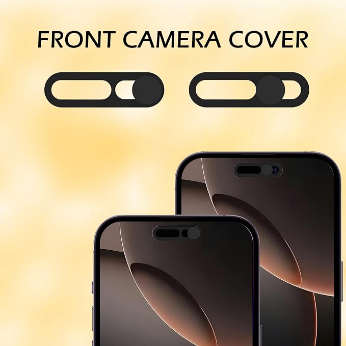 Front Camera Cover Compatible for iPhone 16/16Plus/16Pro/16Pro Max/15/15Plus/15Pro/15Pro Max/14Pro/14Pro Max,Webcam Cover Protect Privacy and Security,Not Affect Face ID, 2 Pack-Black