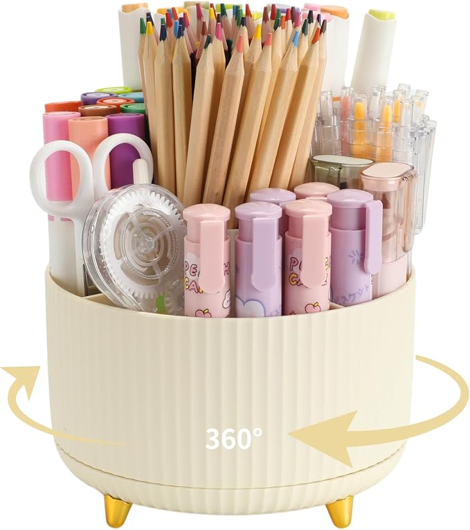 Camelmother 360°Rotating Pen&Pencil Holder For Desk With 5Slots Cute Office | Spacious Beautiful & Durable For Teachers Students Workers Easy Storage for Pens Stationery