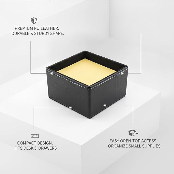 Declutter Your Workspace with This Compact PU Leather Storage Bin, Open-Top Caddy for Desk or Drawer Organization