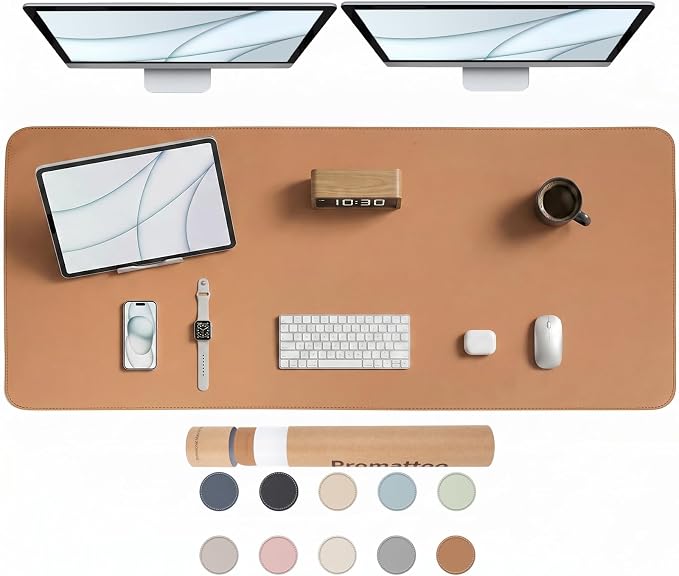 Large Desk Pad Non-Slip Desk Mat Protector for Keyboard Mouse Waterproof Vegan Leather Surface Faux Leather Laptop Mat Smooth Mouse Pad Premium Gift Tube Caramel Brown 55" x 23"