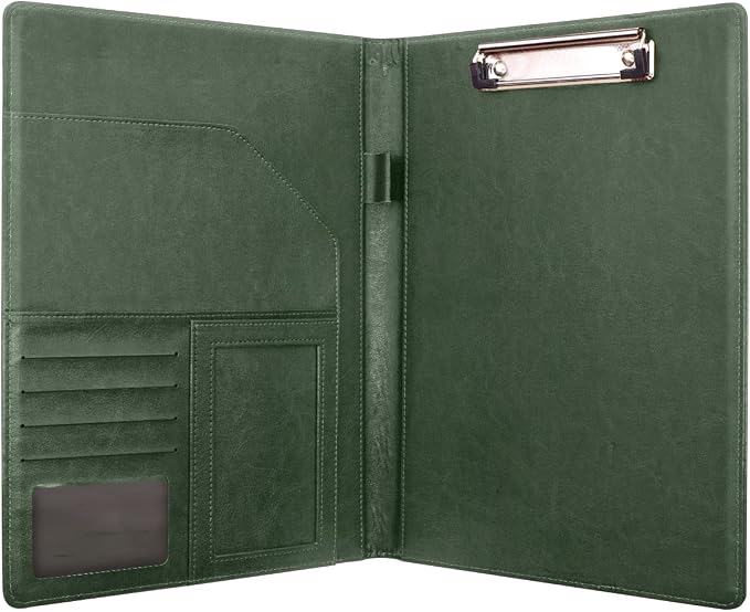 Portfolio Case for Women, Padfolio Cover for Girls, Conference/Resume/Legal Document Organizer with Letter/A4 Size Clipboard Hardboard, Business Card Holders, Green Flower