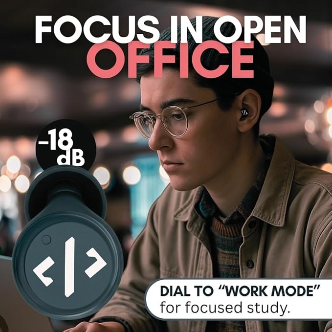 BLOCKNOISE Adjustable High-Fidelity Ear Plugs for Concerts, Focus & Travel - 3 Noise Relief Modes (18-27 dB) - Reusable Silicone Earplugs with Volume Dial & Neck Cord (4 Custom Fit Sizes)