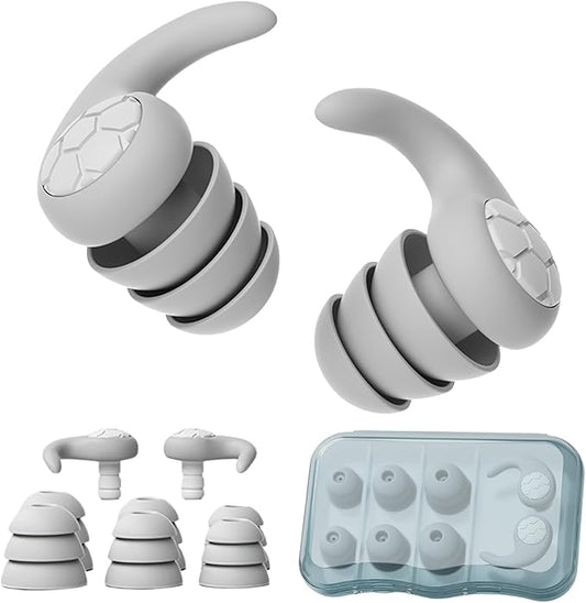 Noise Cancelling Ear Plugs for Sleeping - Grey Comfortable Reusable Silicone Earplugs for Sleep 24dB Noise Reduction Snoring and Studying Travel Concerts Hearing Protection with 3Tips and Storage Box
