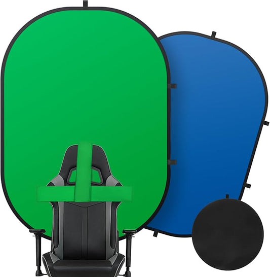 Green Screen Portable,Heorryn 3x5ft Green Blue Screen Chair Backdrop Kit Background Double Sided Pop Up Chroma Key for Photography,Live Streaming Gaming Zoom Video Chats Parties and Meeting