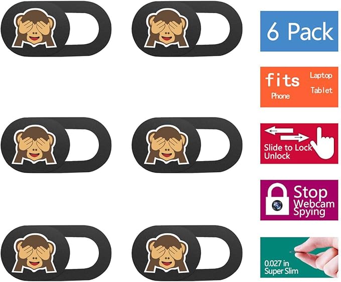 SIREG Webcam Cover Slide Ultra Thin - Cute Monkey Web Camera Cover fits Laptop,Tablet, Computer, Smartphone,Protect Your Privacy and Security,Strong Adhesive