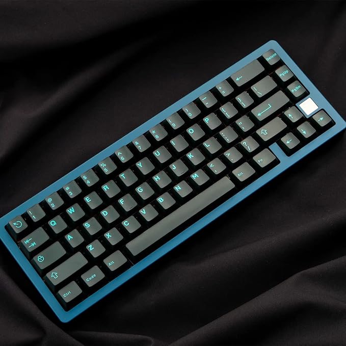 Sumgsn 114 Keys Translucent Keycaps Cherry Profile Doubleshot Cyan Keycap Set Fit for 60% 65% 75% Cherry Mx Switches Mechanical Keyboards