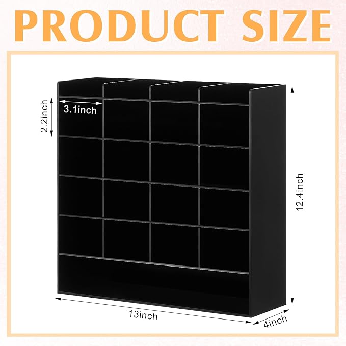 MotiMind Acrylic Pen Organizer Storage for 250 Markers Vertical Marker Organizer Acrylic Pen Display Holder for Office Desk Desktop Stationery Pencil Storage, Black, 13 x 4 x 12.4 Inch