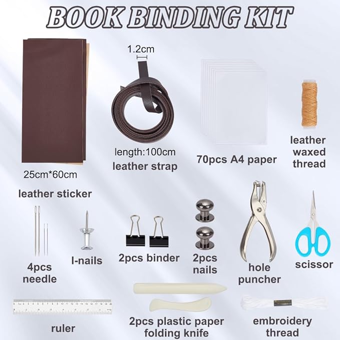 WEBEEDY 89Pcs Bookbinding Kit for Beginners DIY Leather Journal Bookbinding Set A5 Book Making Kit for Adults Complete Bookbinding Back to School Supplies with Thread,Sewing Needles,Paper & Other Tool