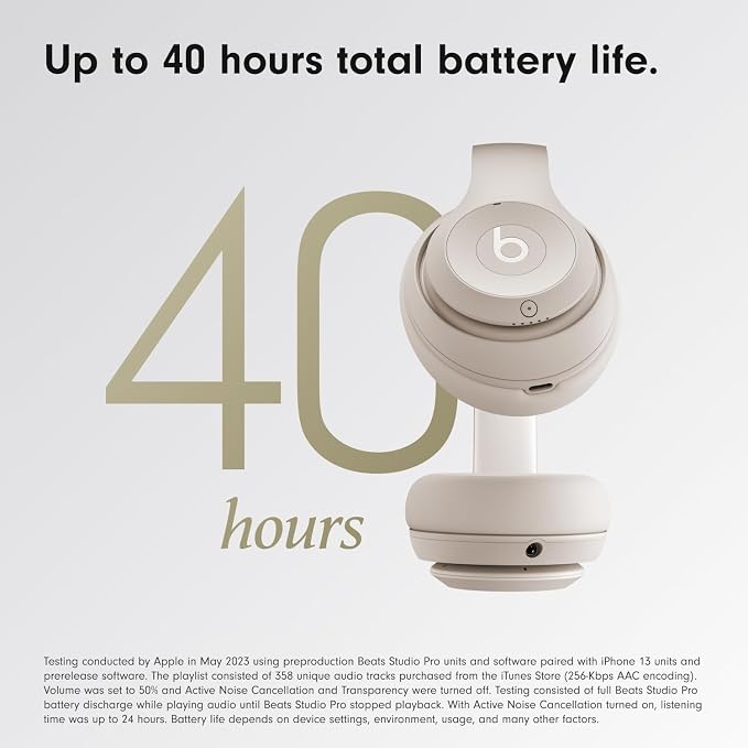 Beats Studio Pro Premium Wireless Over-Ear Headphones- Up to 40-Hour Battery Life, Active Noise Cancelling, Great for Travel & Commuting, USB-C Lossless Audio, Apple & Android Compatible - Sandstone