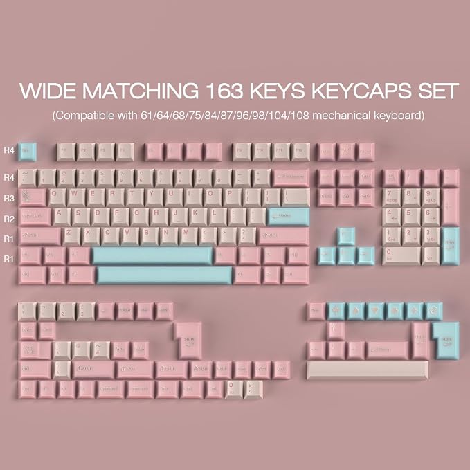 Tsungup Pink Translucent Custom Keycaps,163 Keys Double Shot PBT Keycaps,Cherry Profile Key Caps Keyboard Keycap Set for Cherry MX Switches Mechanical Keyboard(Pink)