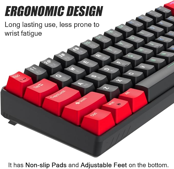 abucow 60% Mechanical Gaming Keyboard Black Switch Wired Compact Keyboard Anti-Ghosting No-Conflict 61 Swappable keycaps Ergonomic Design for Windows/Mac (Red-Black)