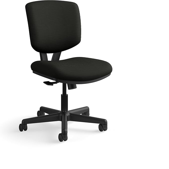 HON Volt Ergonomic Office Chair with Bonded Leather Seat and Back, Armless Desk and Computer Chair with Adjustable Center‑Tilt Recline and Wheels for Home Office or Workstation, Black