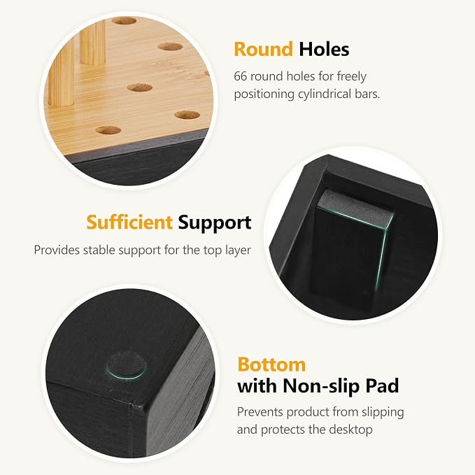 Homde Office Charging Station Organizer: 2 Layer Charger Holder (Black) | Bamboo Electronic Docking Stand for Multiple Devices Tablets Phones - Drawer for Home