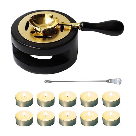 Black Wax Seal Warmer Furnace Kit With Spoon, Stir Stick and Tealight Candles Set for Wedding Envelope Seal Stamp