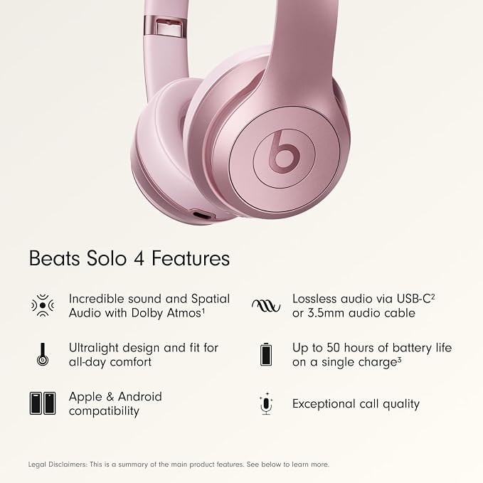 Beats Solo 4 with AppleCare+ for Headphones (2 Years) - Metallic Pink