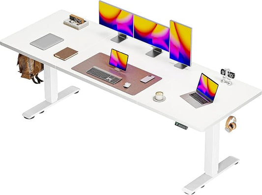 Huuger 78.7'' x 29.5'' Large Electric Standing Desk, Height Adjustable Computer Desk, 29.5" Deep Desktop, Stand up Gaming Office Desk with 2 Hooks, 3 Preset Heights, for Home Office, White