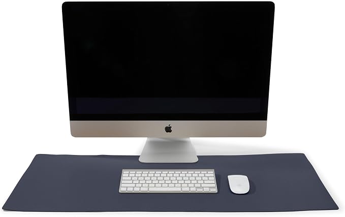 Premium Midnight Blue Extra Long Modern Desk Pad, Fits Laptop or Monitor, Keyboard and Mouse, Made with Italian Leather