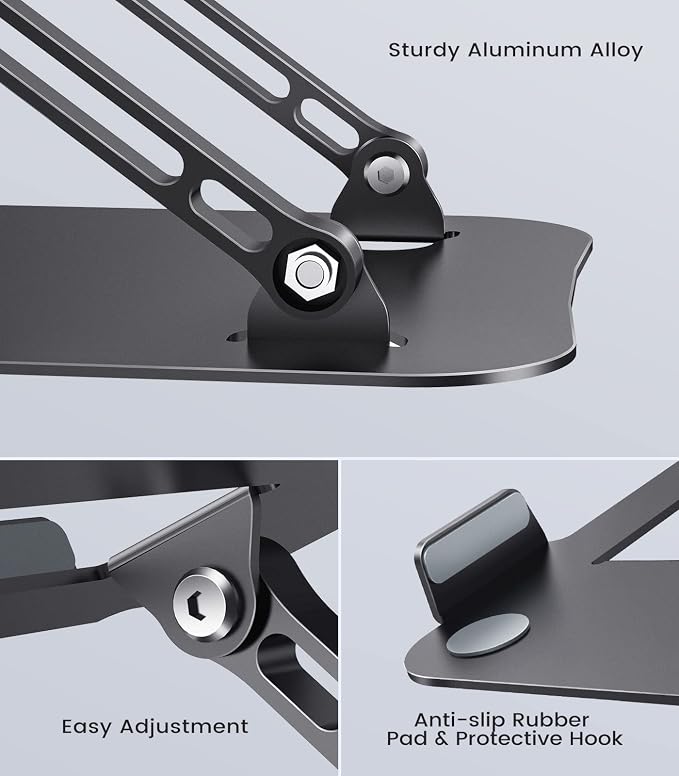 Adjustable Laptop Stand for Desk, Aluminum Portable Laptop Stand, Lightweight 500g, Foldable Ergonomic Computer Notebook stand Holder for 11-16" MacBook Air Pro, Dell XPS,HP Computer Notebook, Black