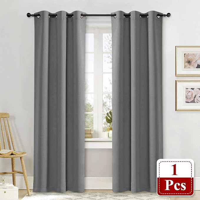 NICETOWN Window Curtain Blackout Drape Panel 3 Pass Microfiber Noise Reducing Thermal Insulated Window Drapery with Grommet (Single Panel, 42 x 84 inch, Silver Grey)